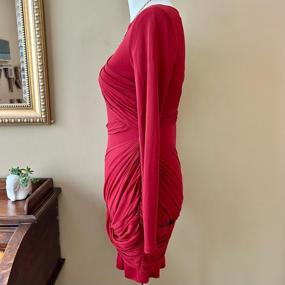 Alice + Olivia Red Silk Long Sleeve Ruched Goddess Mini Dress Size 6 NWT - Picture 7 of 16